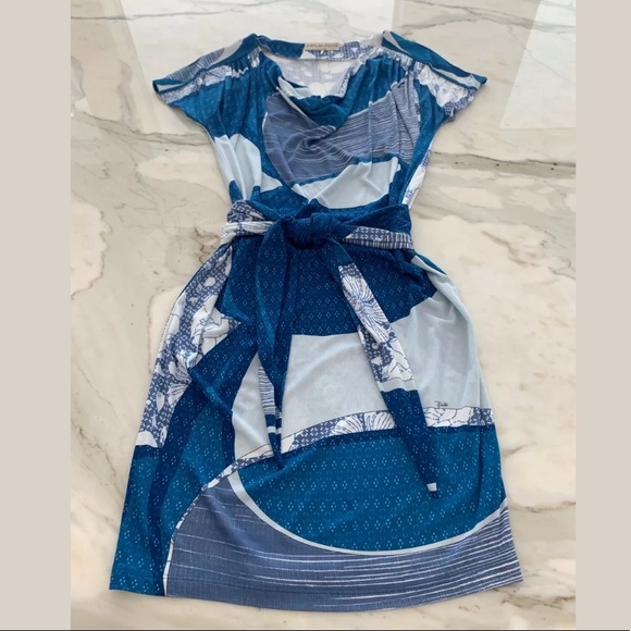 EMILIO PUCCI BLUE WHITE PRINT BELTED DRESS SIZE IT 42 / US 8 NWOTS! - Picture 2 of 11